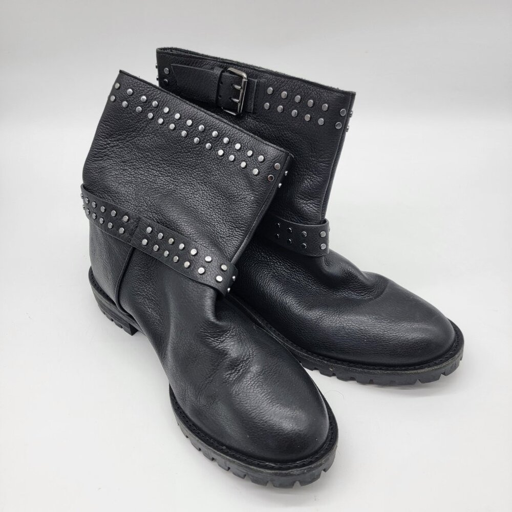 GIANNI BINI Womens Sz 9.5M Black Leather Boots Studded